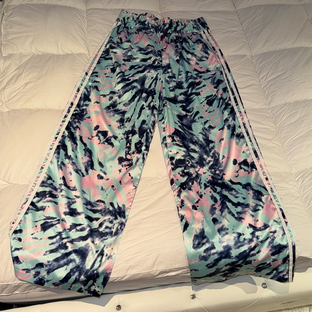 Adidas tie dye wide leg pants